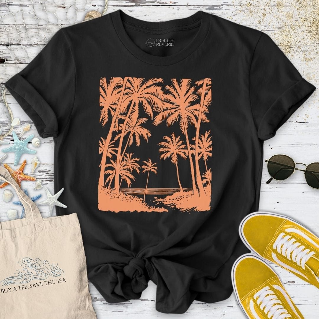 Tropical Seascape at Sunset T-Shirt Black / S