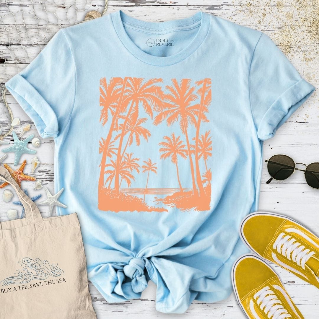 Tropical Seascape at Sunset T-Shirt Light Blue / S