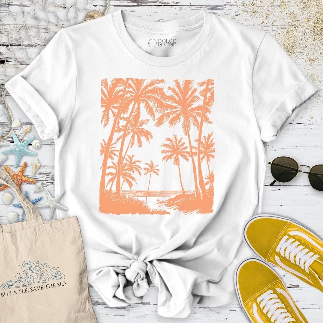 Tropical Seascape at Sunset T-Shirt White / S