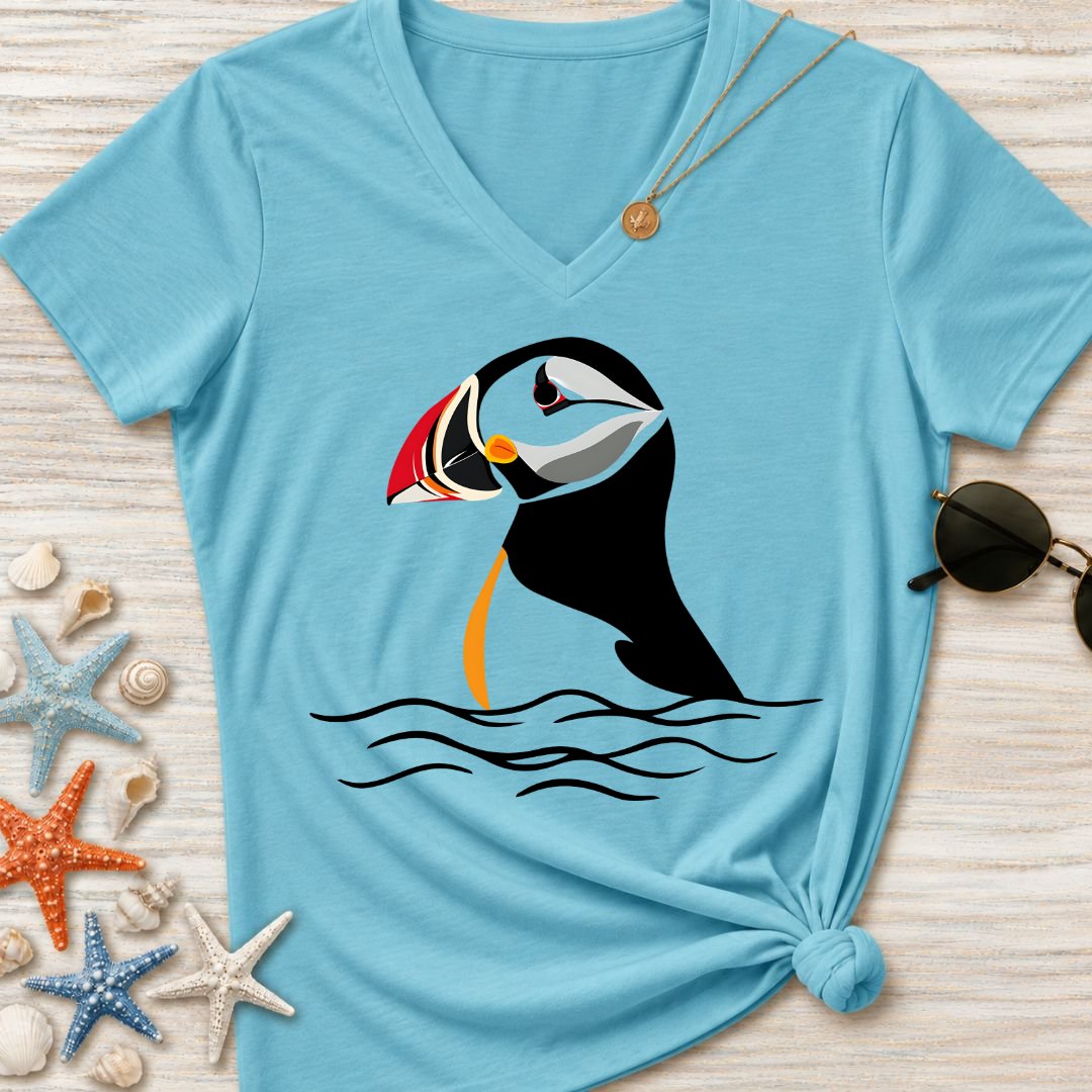 Retro Puffin Women's V-Neck T-Shirt