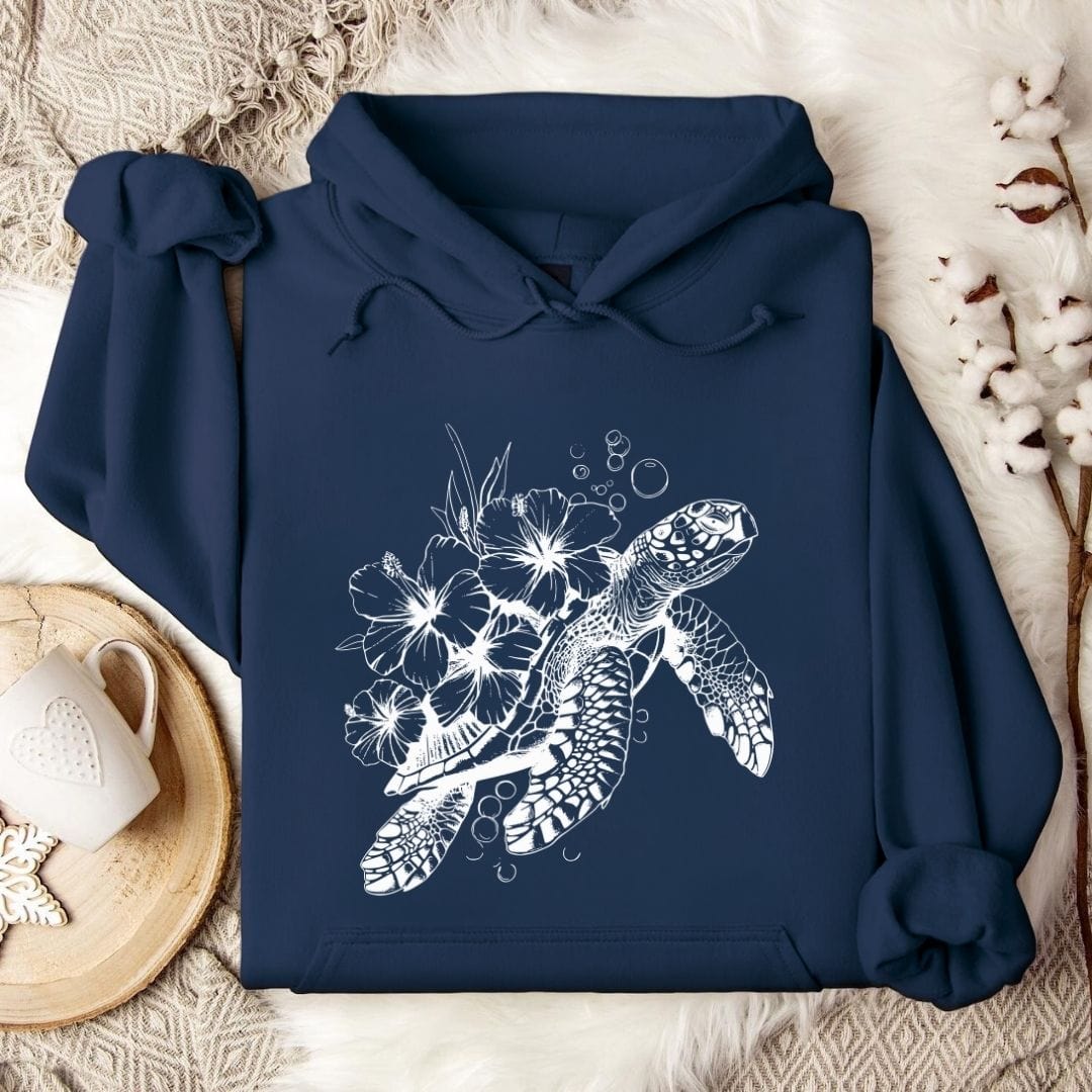 Turtle & Flowers Hoodie Navy / S