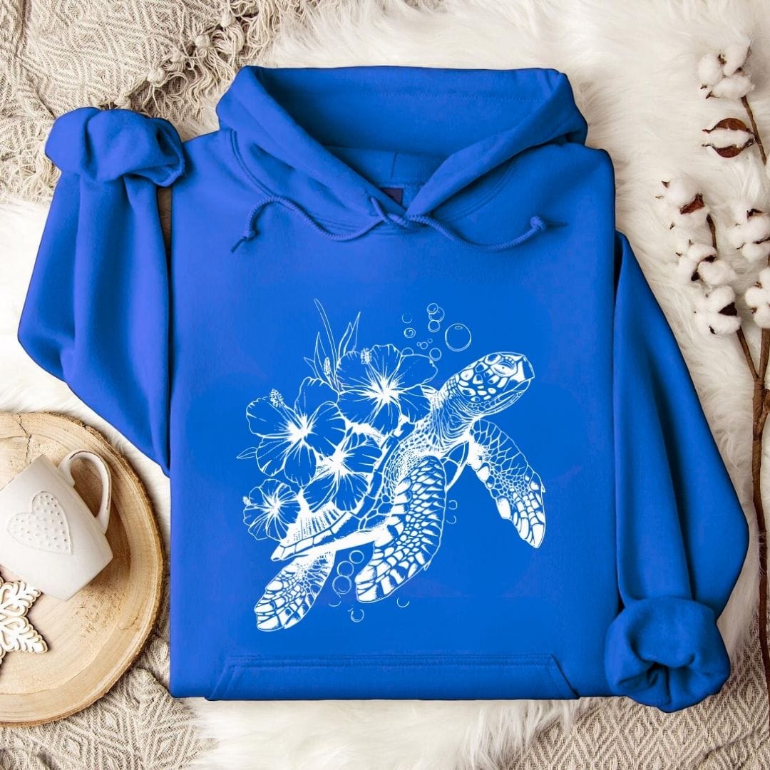 Turtle & Flowers Hoodie Royal / S