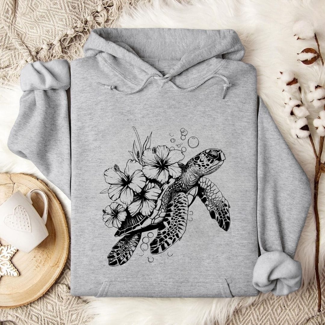 Turtle & Flowers Hoodie Sport Grey / S