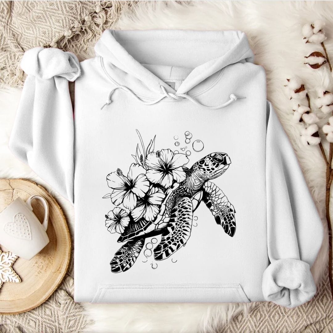 Turtle & Flowers Hoodie White / S