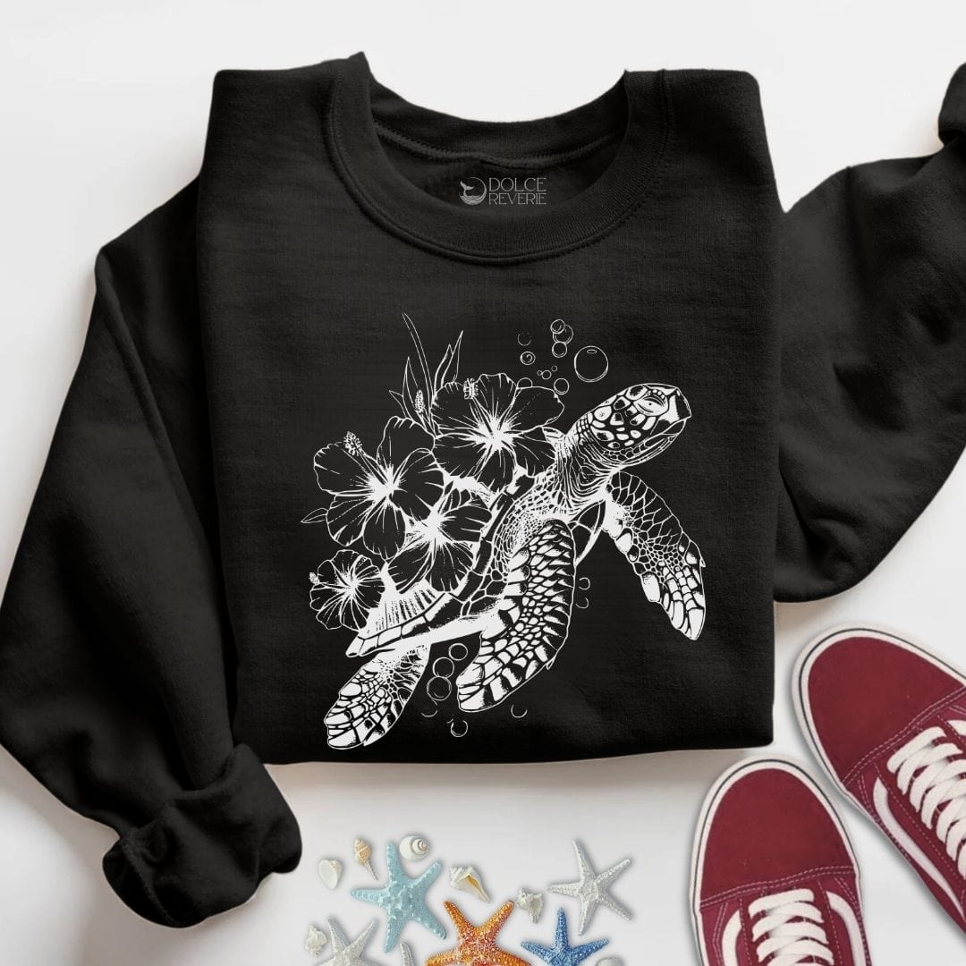Turtle & Flowers Sweatshirt S / Black