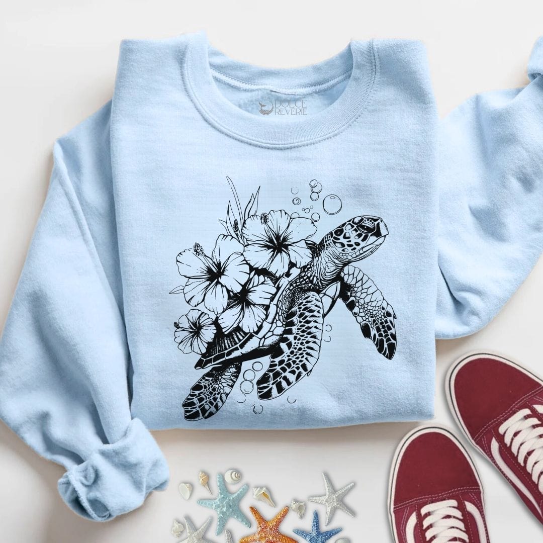 Turtle & Flowers Sweatshirt S / Light Blue