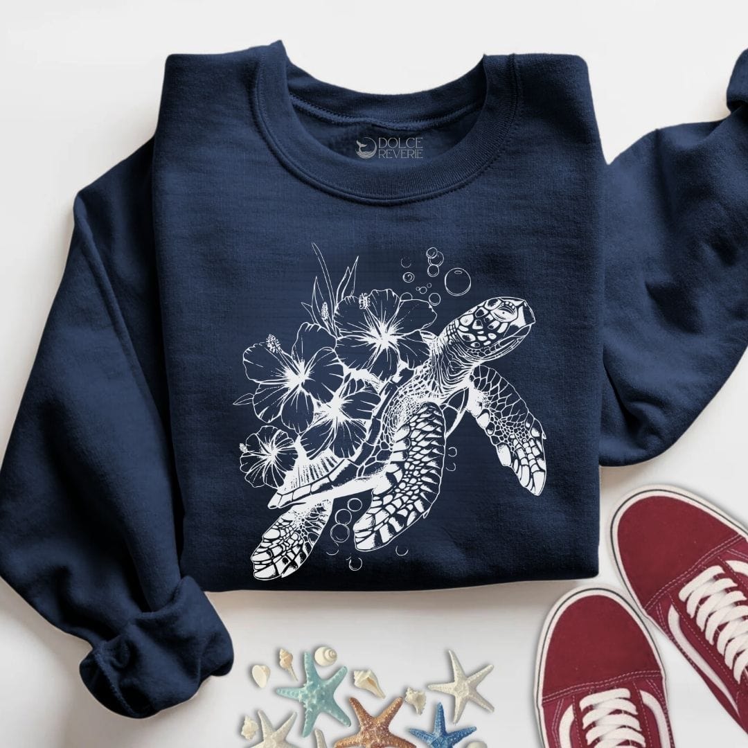 Turtle & Flowers Sweatshirt S / Navy