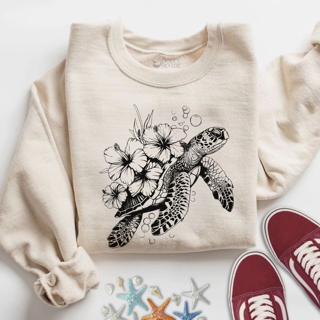 Turtle & Flowers Sweatshirt S / Sand