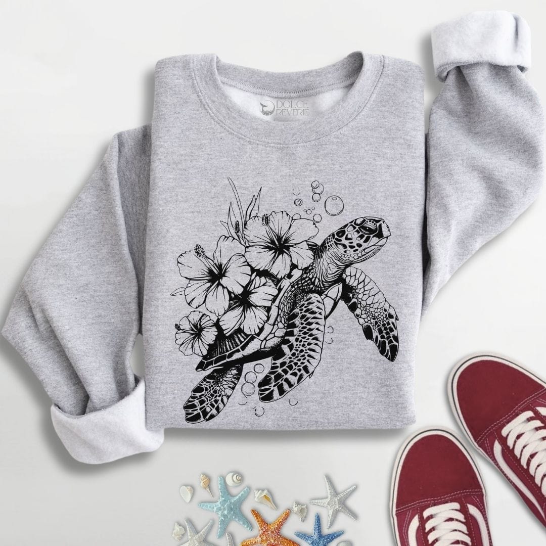 Turtle & Flowers Sweatshirt S / Sport Grey
