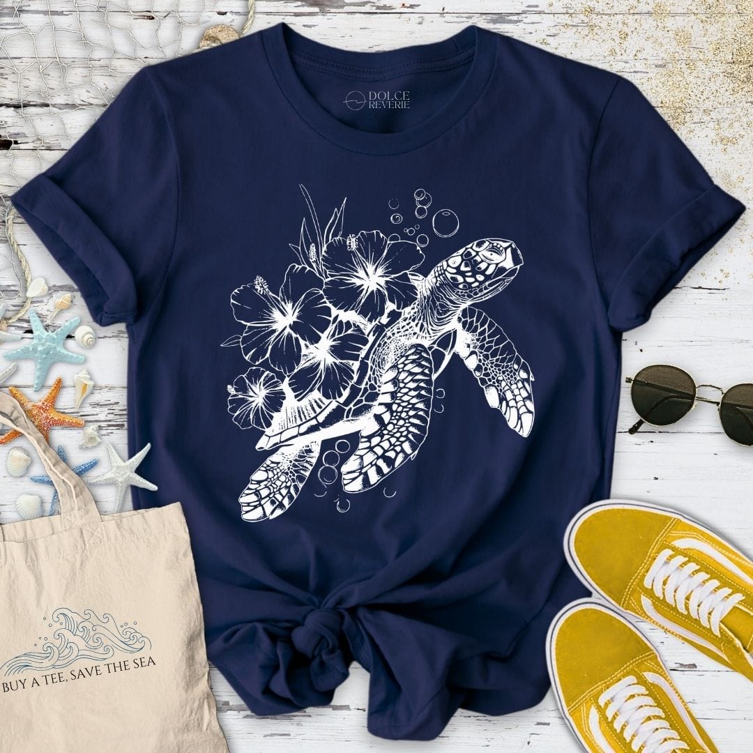 Turtle Flowers T-Shirt Navy / S