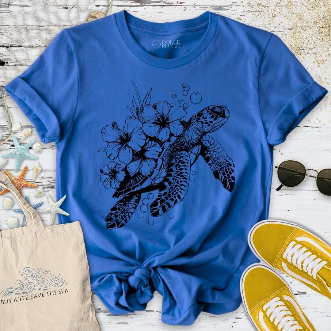 Turtle Flowers T-Shirt Royal / S