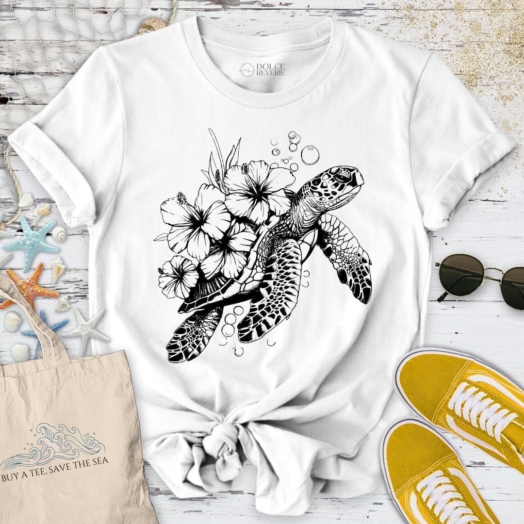 Turtle Flowers T-Shirt White / S