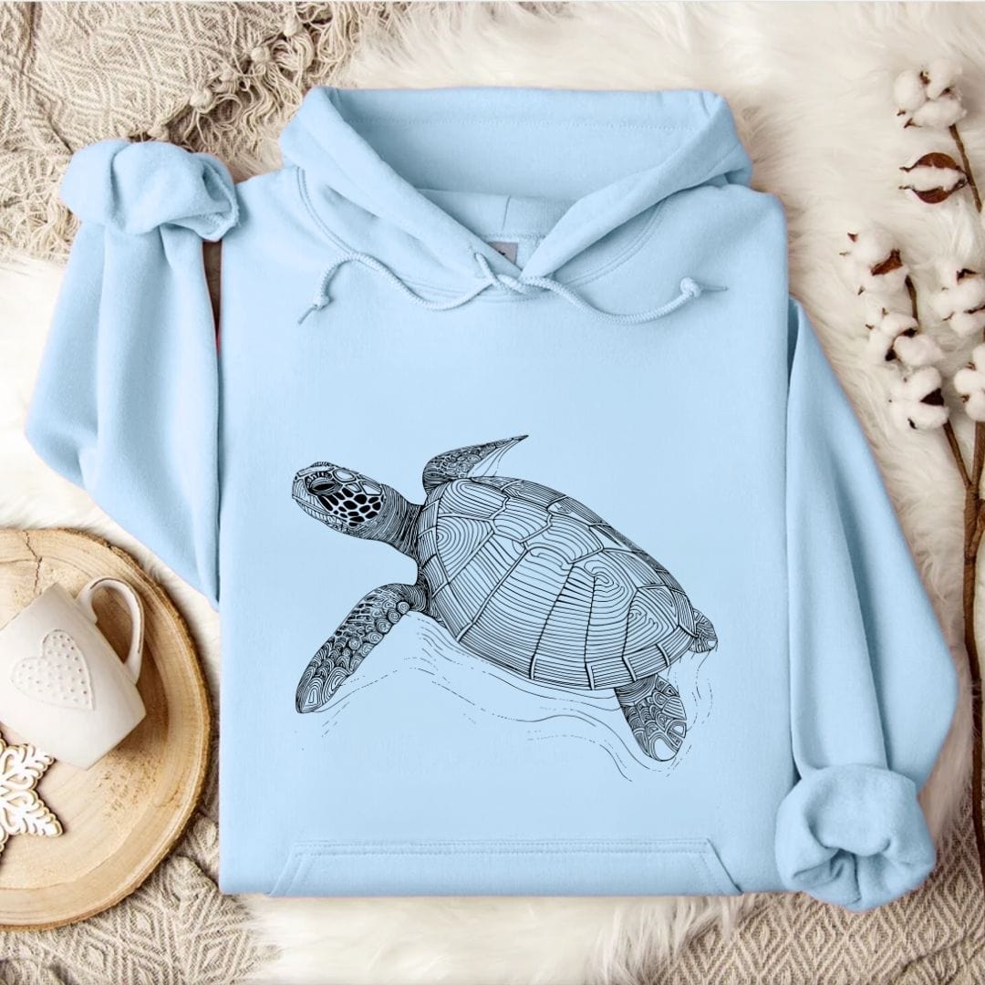 Turtle Line Art Hoodie Light Blue / S