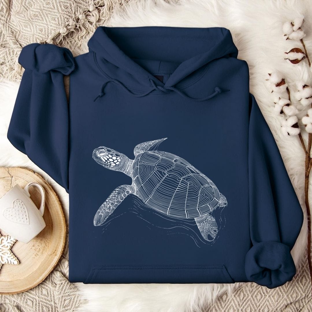 Turtle Line Art Hoodie Navy / S
