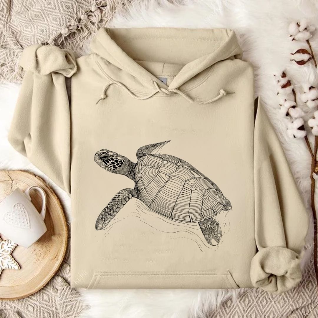 Turtle Line Art Hoodie Sand / S
