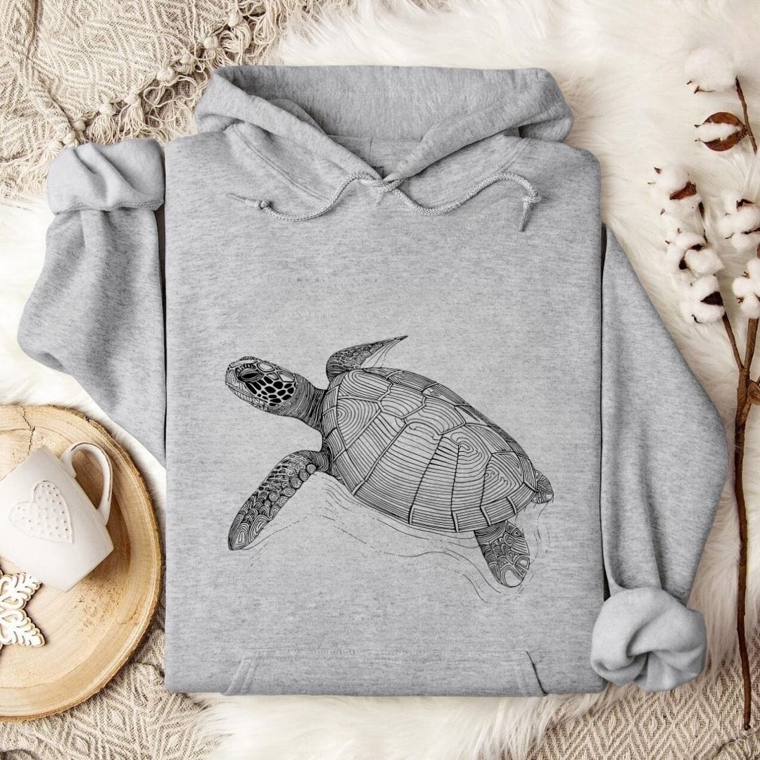 Turtle Line Art Hoodie Sport Grey / S