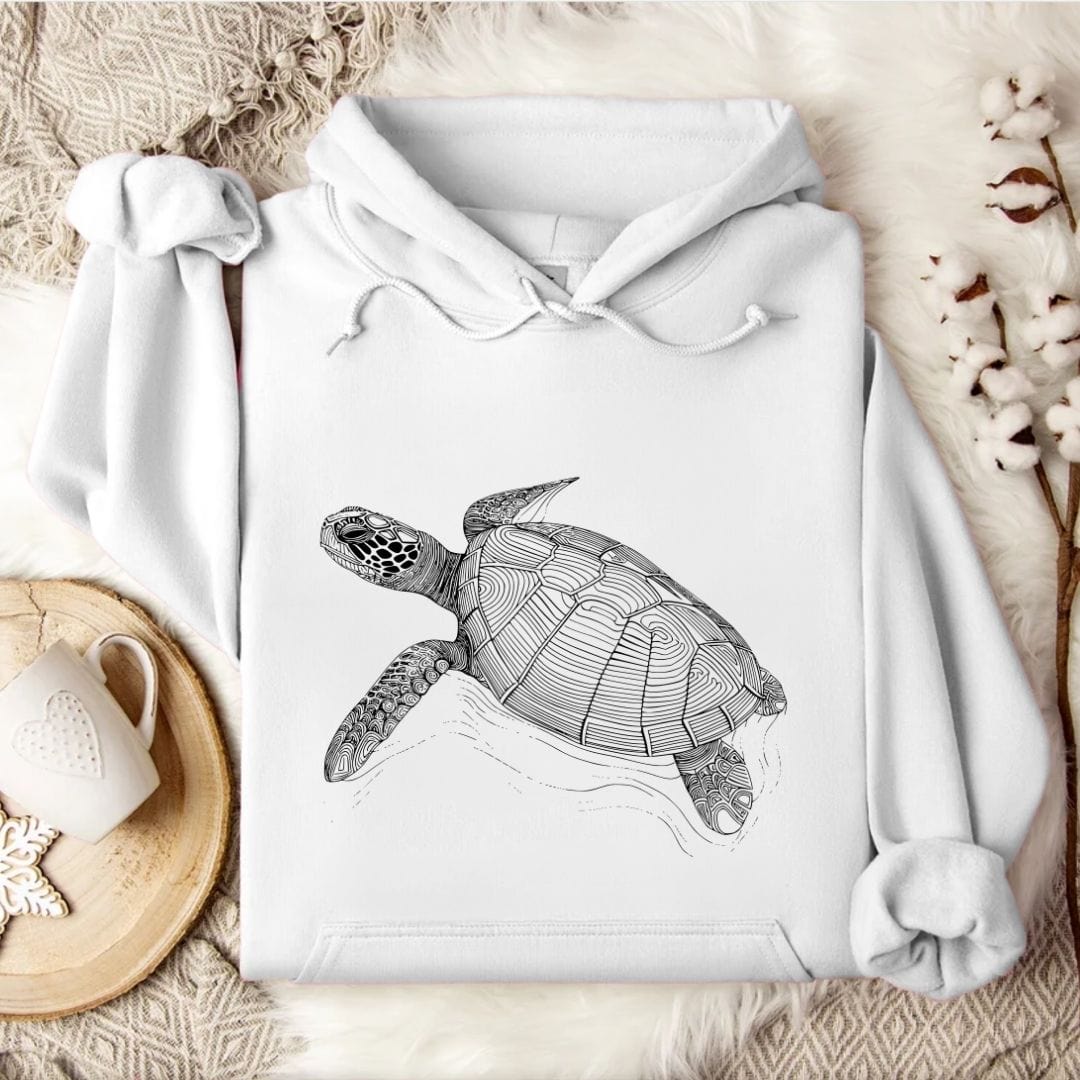 Turtle Line Art Hoodie White / S