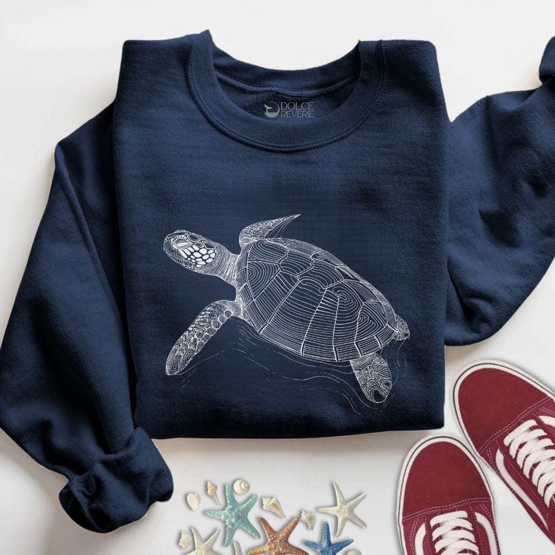 Turtle Line Art Sweatshirt S / Navy