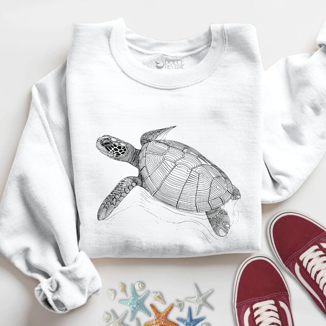 Turtle Line Art Sweatshirt S / White