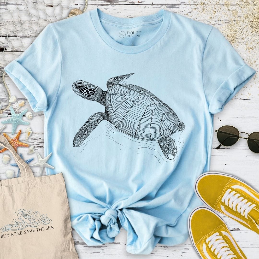 Turtle LineArt T-Shirt Light Blue / S