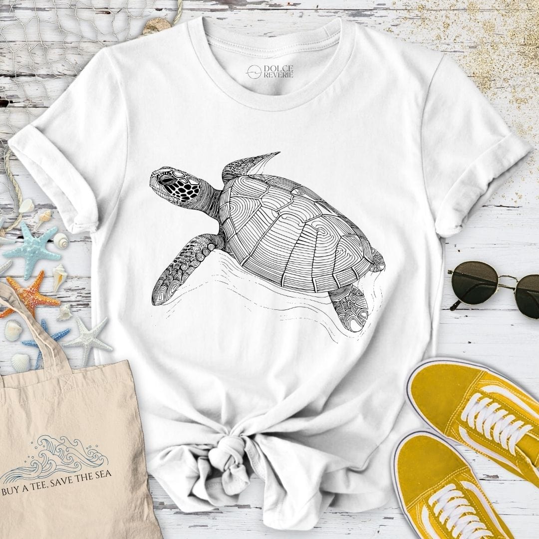Turtle LineArt T-Shirt White / S