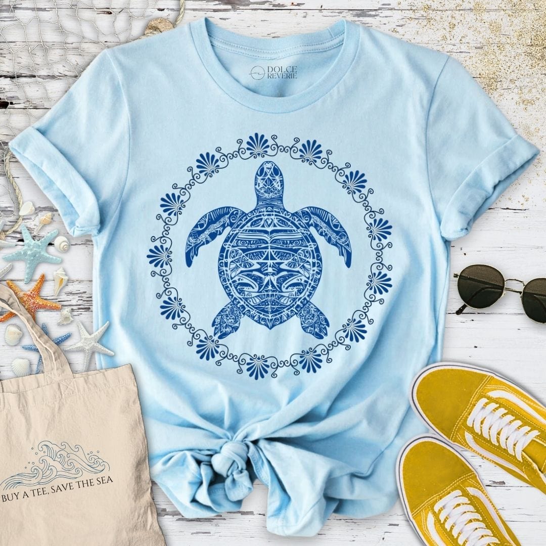 Turtle Mandala T-Shirt Light Blue / S