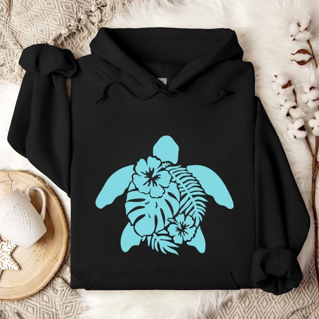 Turtle & Plants Hoodie Black / S