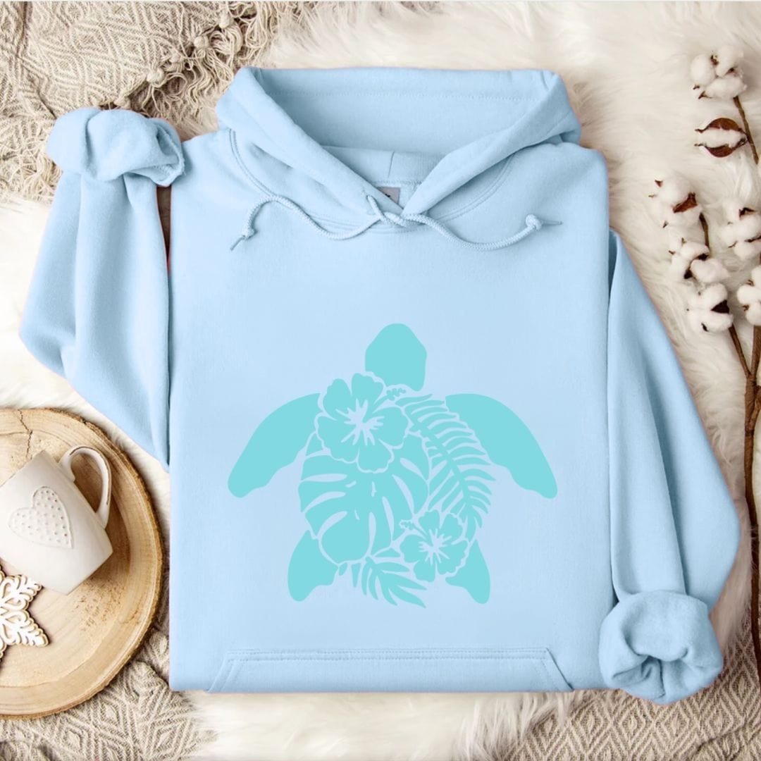 Turtle & Plants Hoodie Light Blue / S