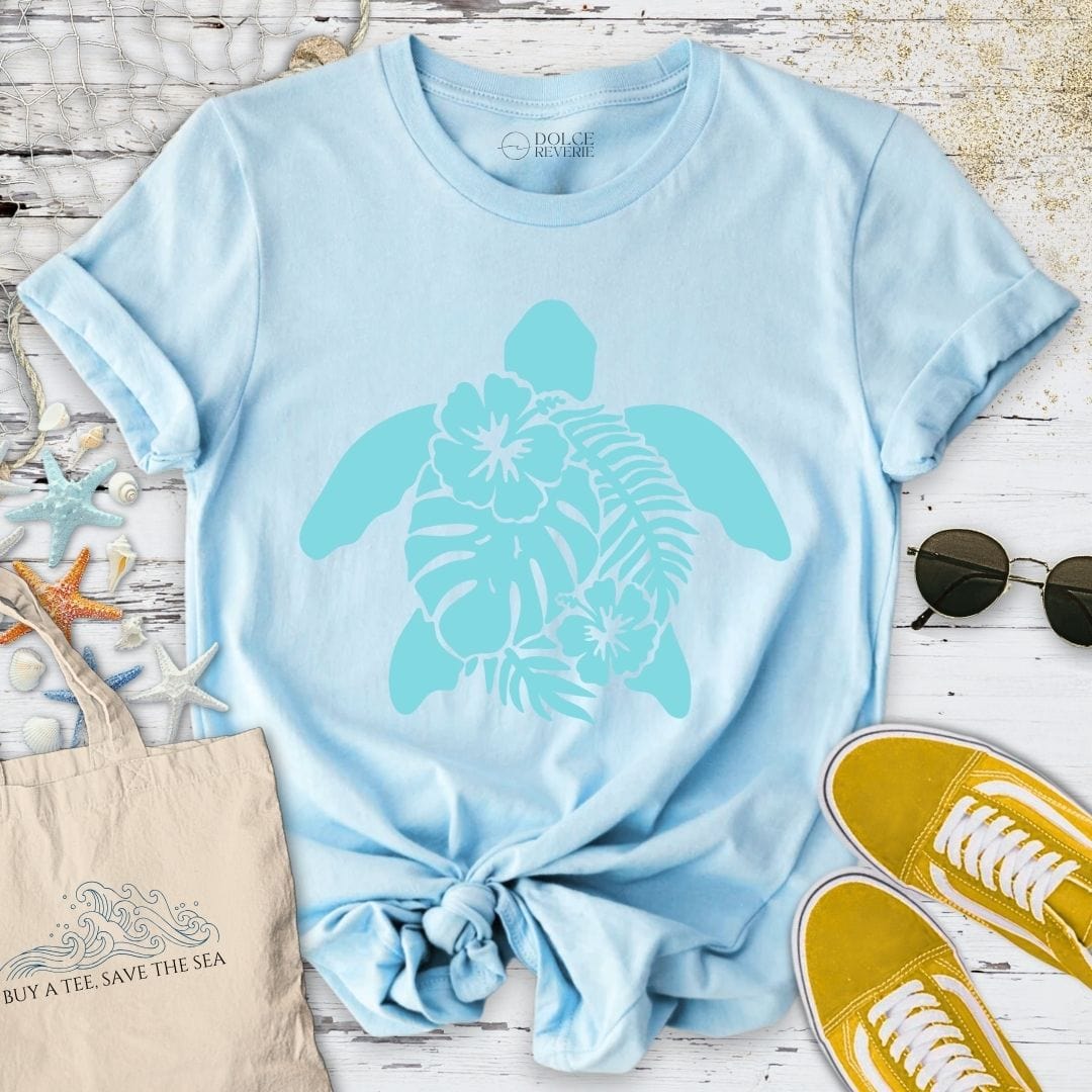 Turtle & Plants T-Shirt Light Blue / S