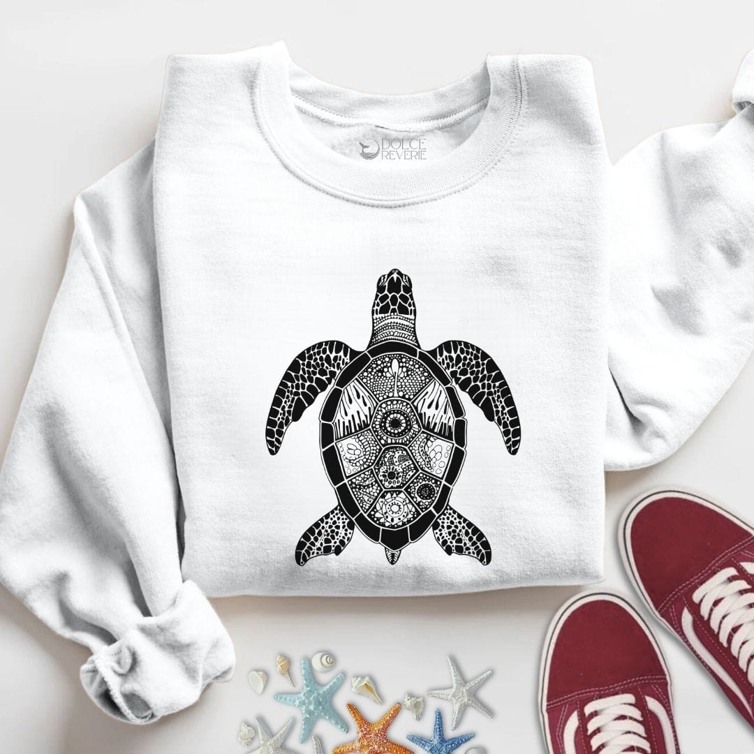 Turtle Zentangle Sweatshirt S / White