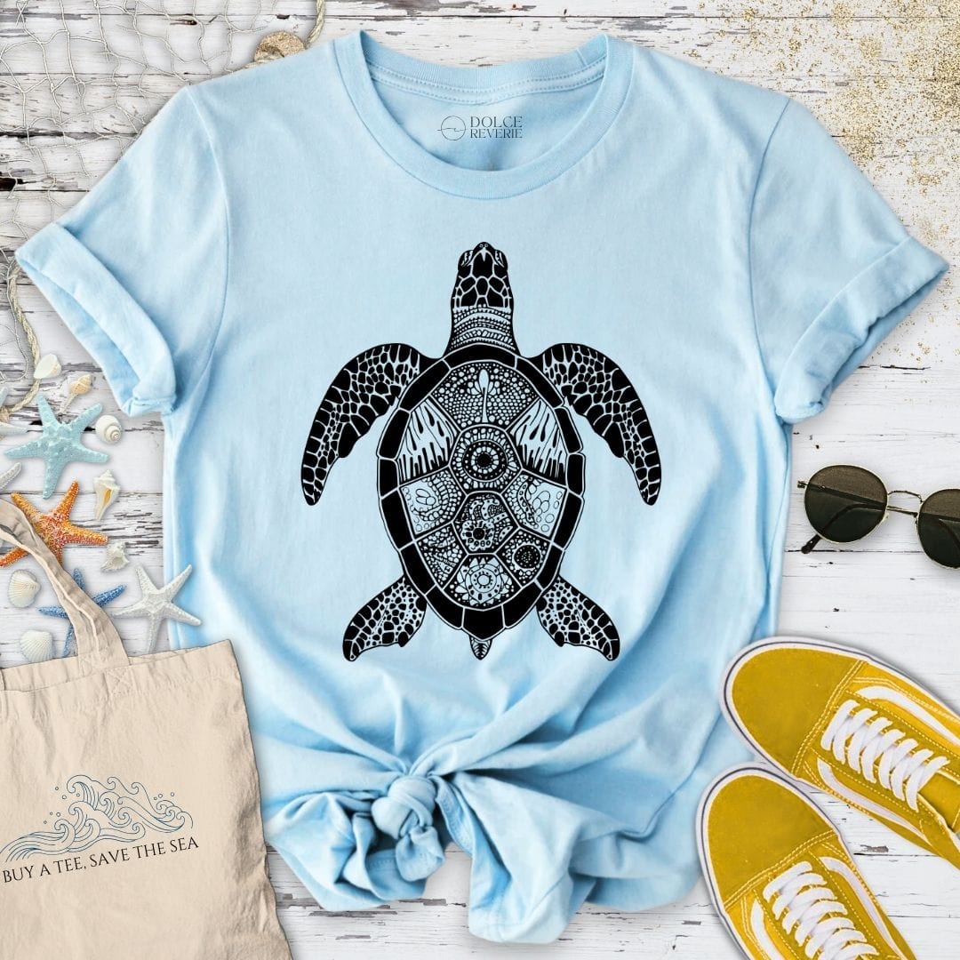 Turtle Zentangle T-Shirt Light Blue / S