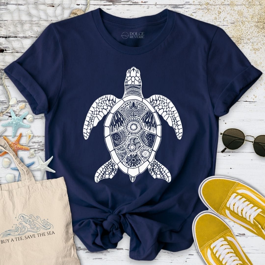 Turtle Zentangle T-Shirt Navy / S