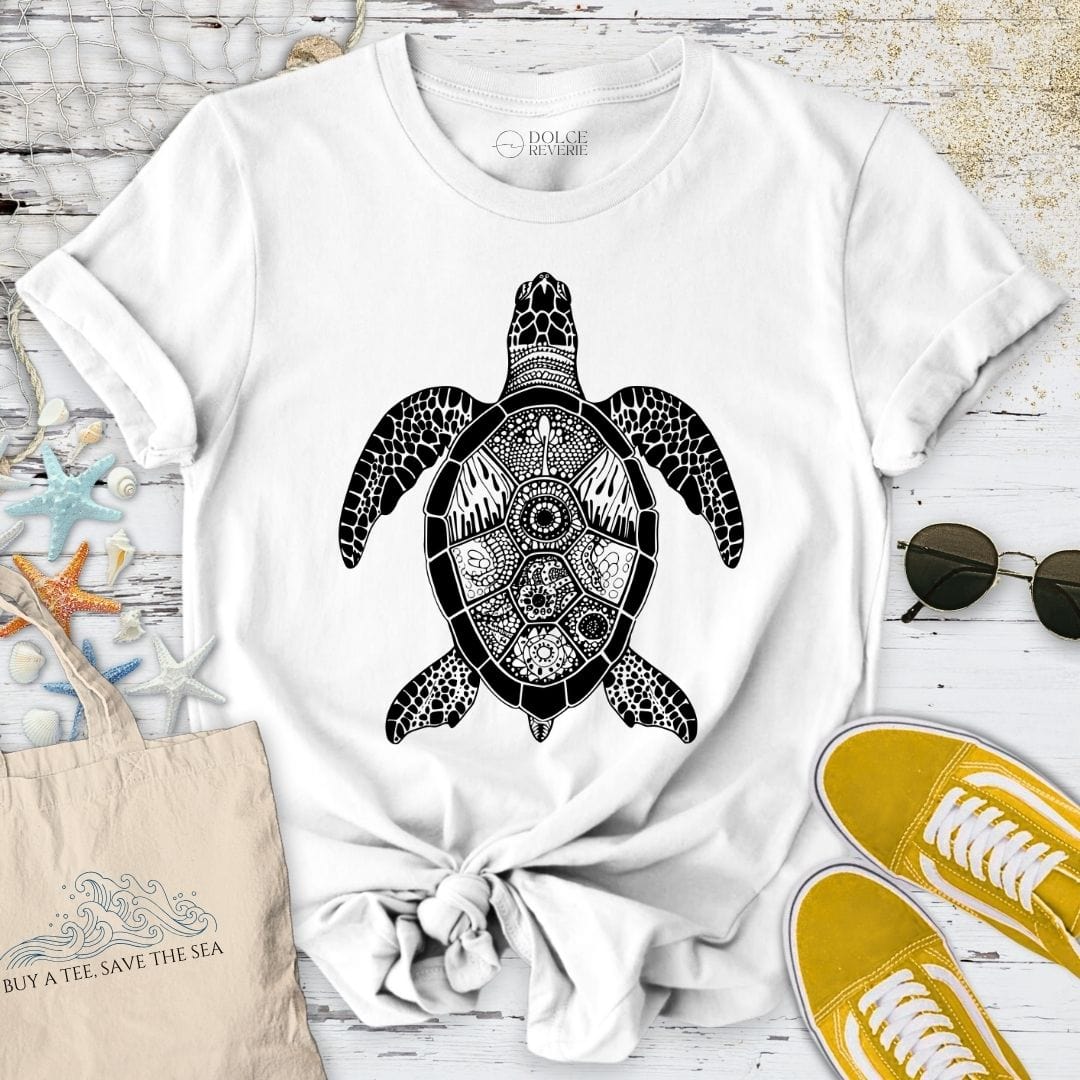 Turtle Zentangle T-Shirt White / S