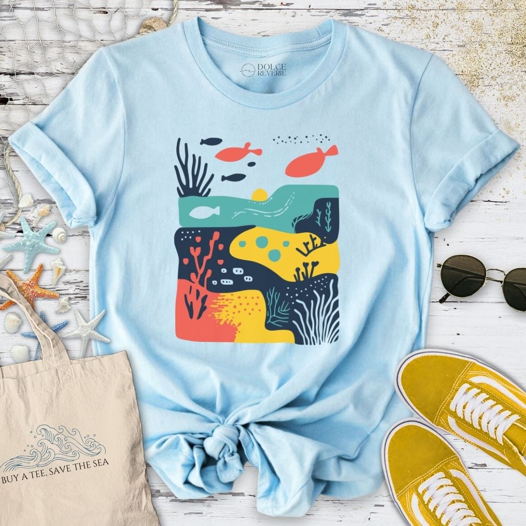 Under The Sea Abstract T-Shirt Light Blue / S