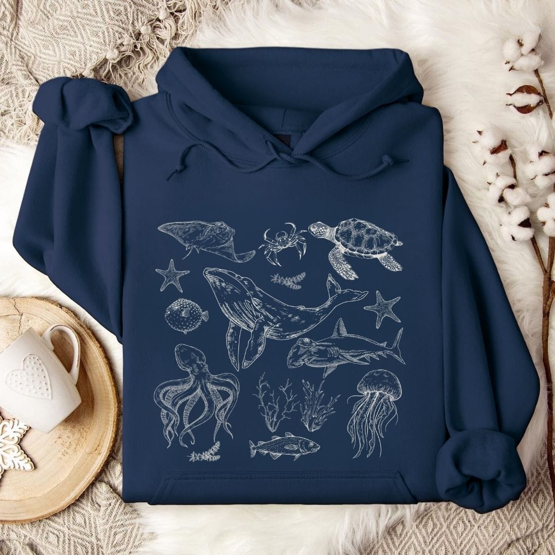 Vintage Marine Animals Hoodie Navy / S