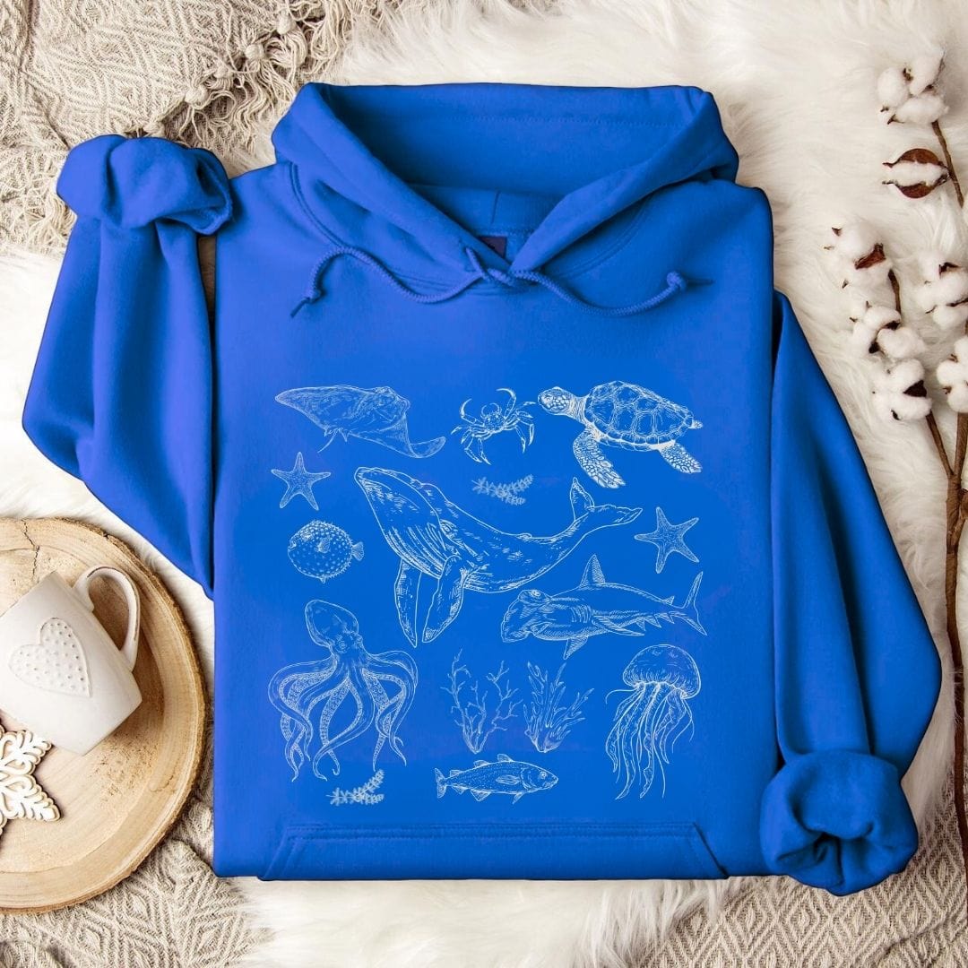 Vintage Marine Animals Hoodie Royal / S