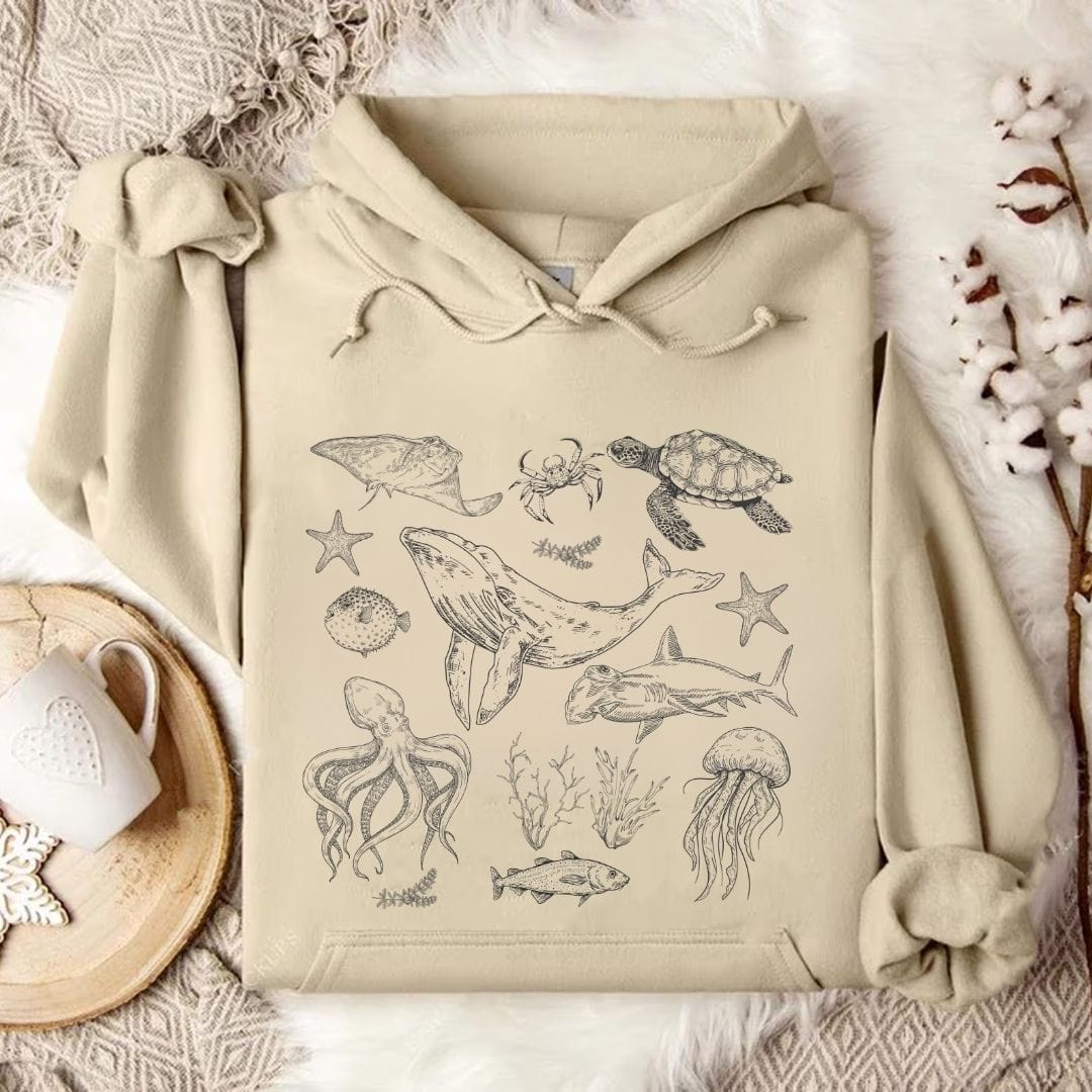 Vintage Marine Animals Hoodie Sand / S