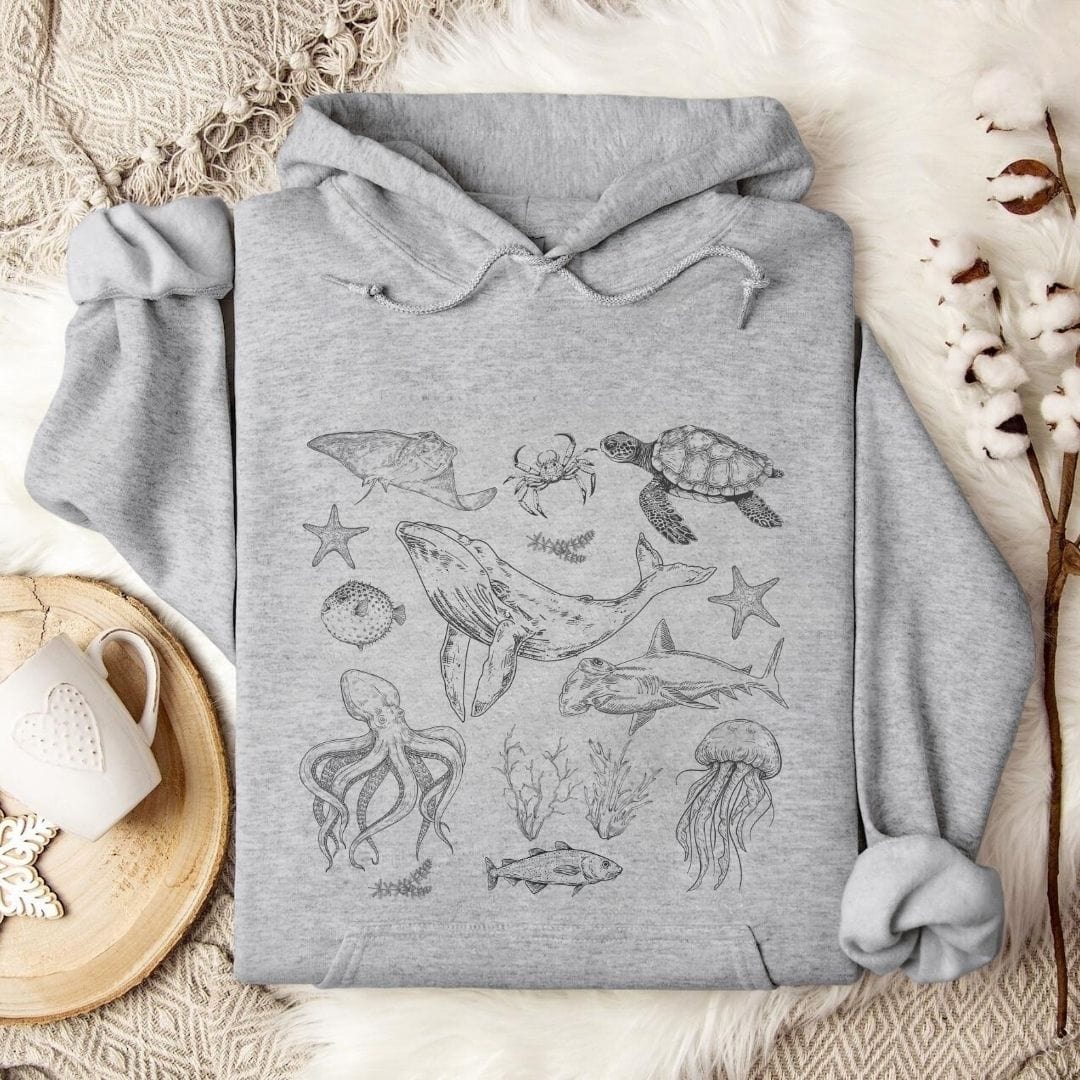 Vintage Marine Animals Hoodie Sport Grey / S