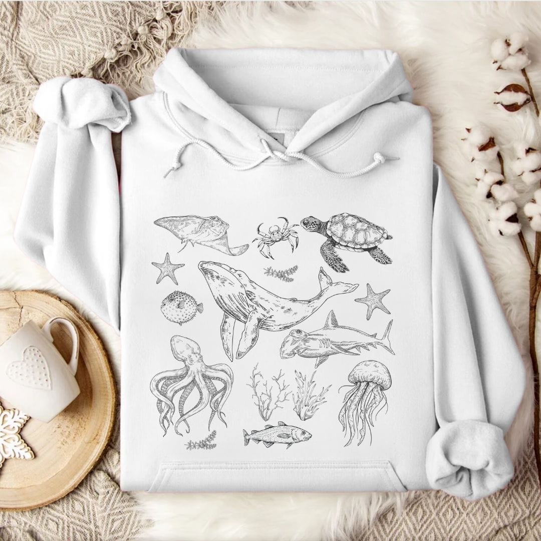 Vintage Marine Animals Hoodie White / S
