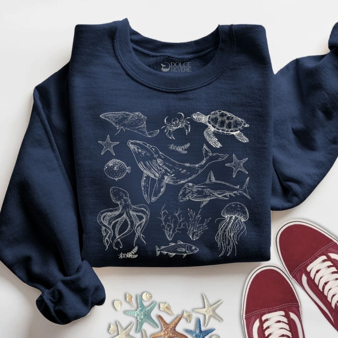 Vintage Marine Animals Sweatshirt S / Navy