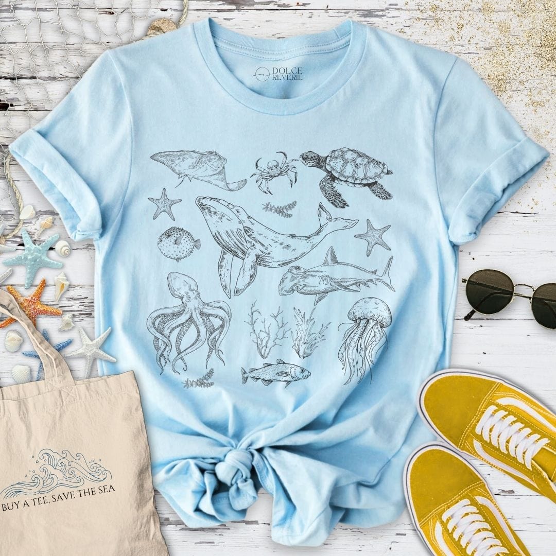 Vintage Marine Animals T-Shirt Light Blue / S