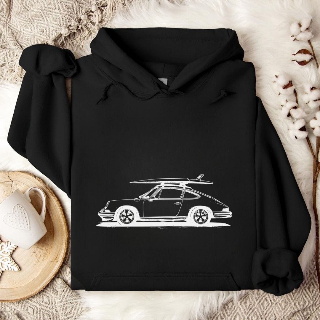 Vintage Surf Porsche Hoodie Black / S