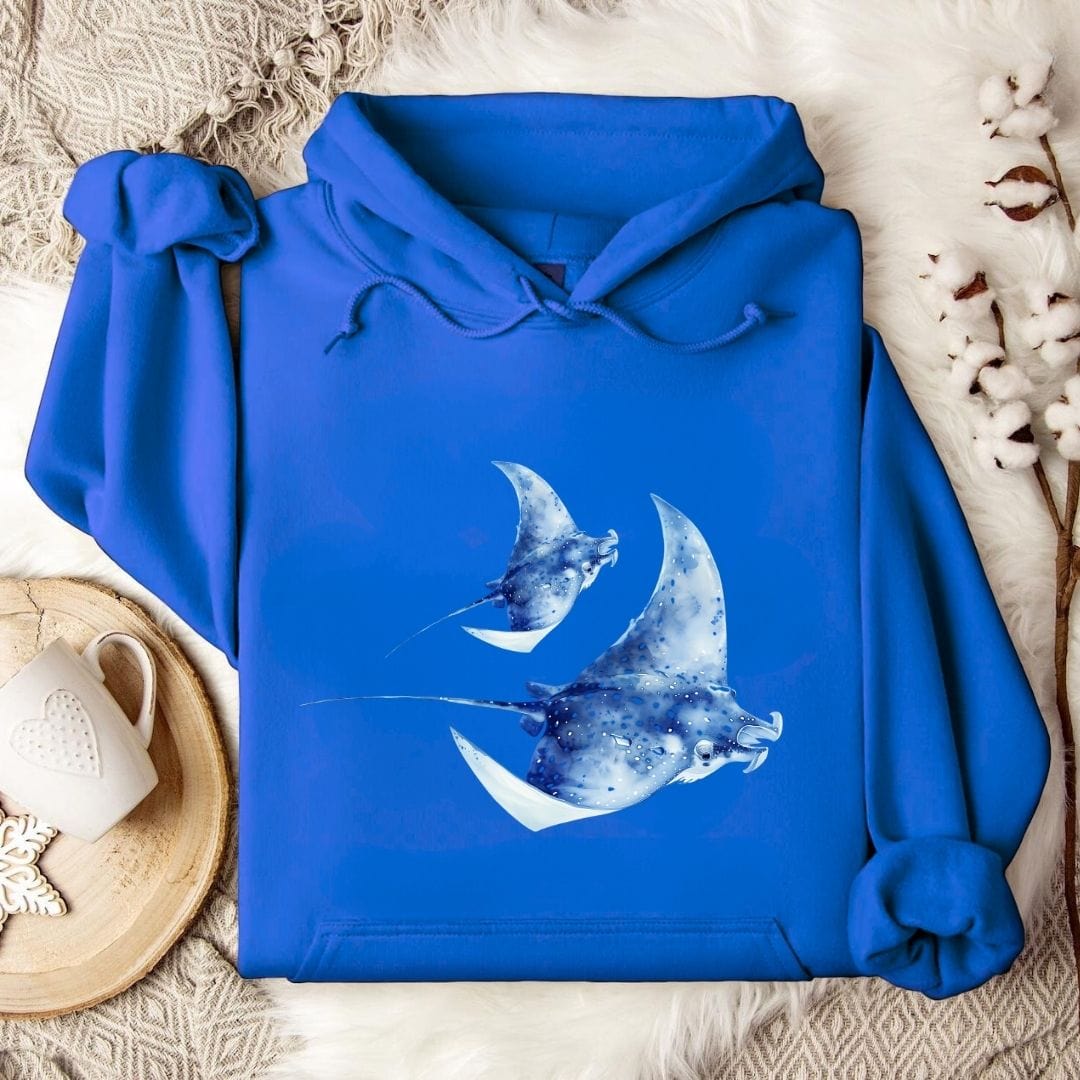 Watercolor Manta Rays Hoodie Royal / S