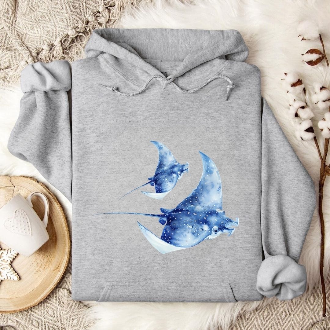 Watercolor Manta Rays Hoodie Sport Grey / S