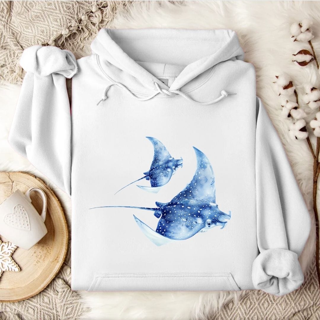 Watercolor Manta Rays Hoodie White / S