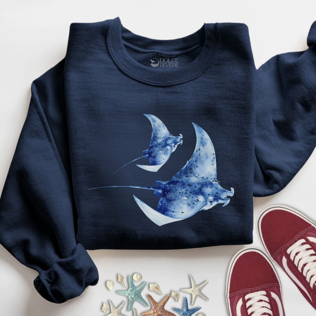 Watercolor Manta Rays Sweatshirt S / Navy