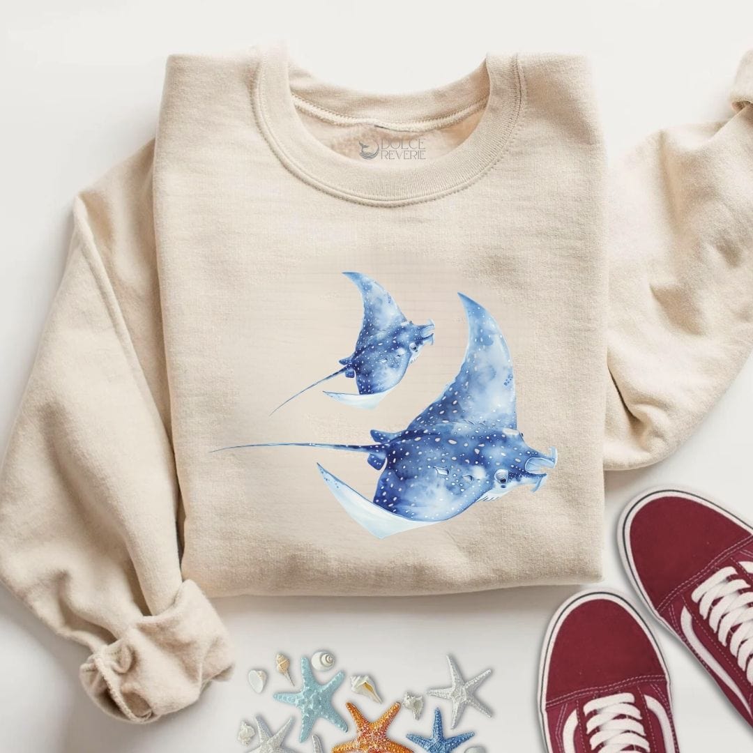 Watercolor Manta Rays Sweatshirt S / Sand