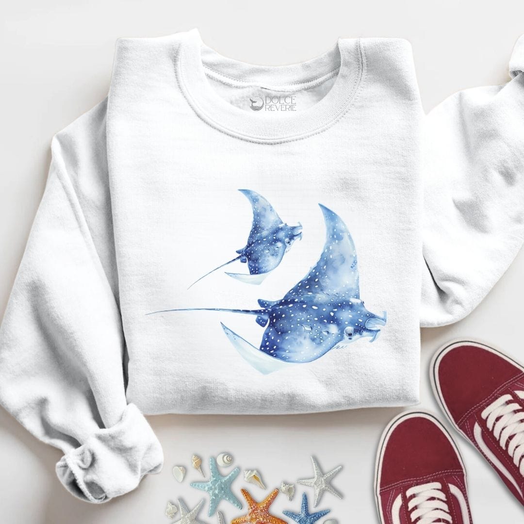 Watercolor Manta Rays Sweatshirt S / White