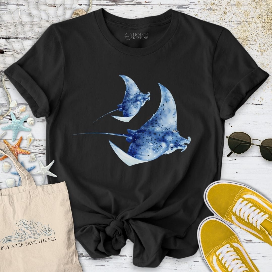 Watercolor Manta Rays T-Shirt Black / S