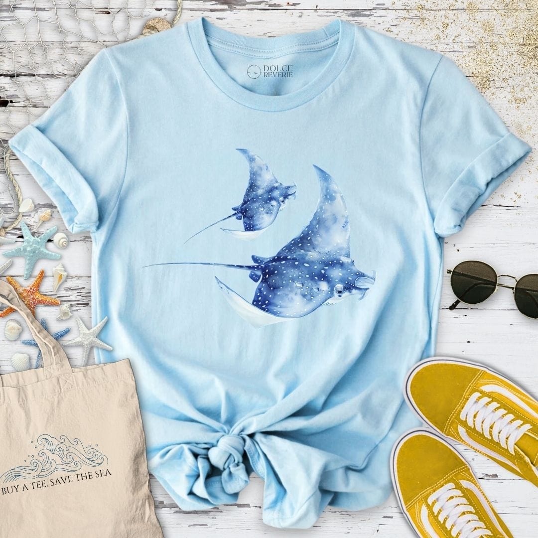 Watercolor Manta Rays T-Shirt Light Blue / S